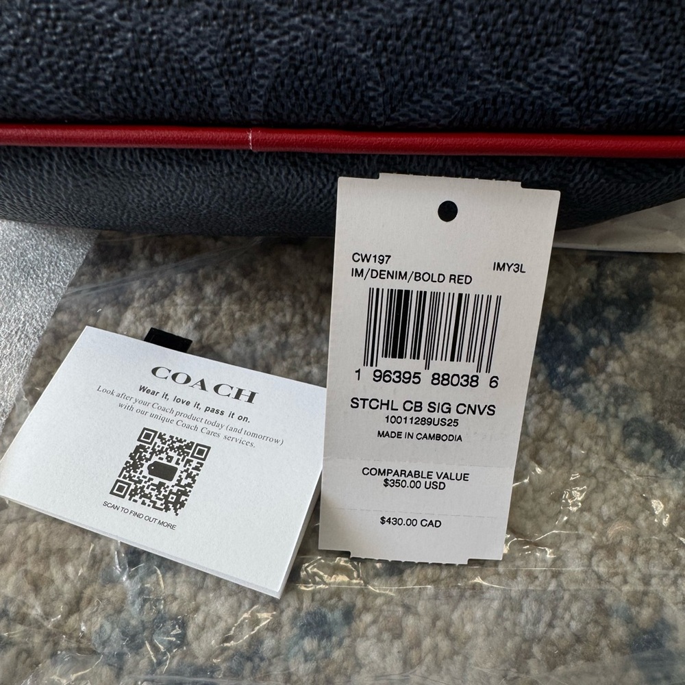 Satchel Crossbody Bag In Signature Canvas Denim/Bold Red CW197 - Picture 13 of 16